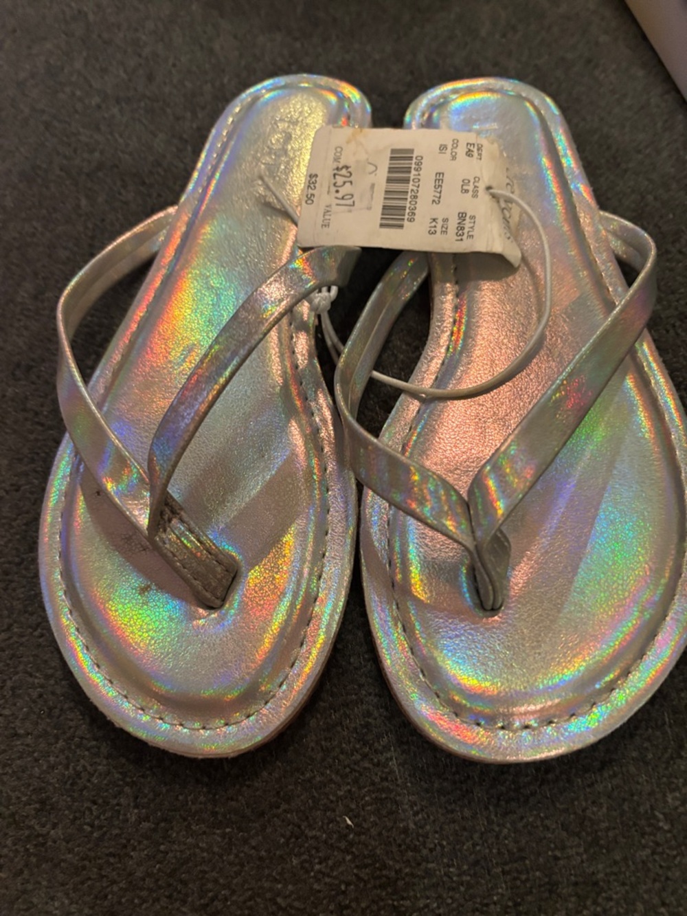 NWT J. Crew Iridescent Silver Holographic Flip Flops